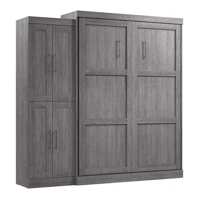 Bestar Pur 90" Engineered Wood Queen Murphy Bed with Closet Organizer in Gray