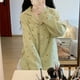 thumbnail image 2 of Pijama de otoño para mujer, cárdigan de manga larga, estilo Mori, ropa de hogar con crepe y burbujas verde matcha fresco, 2 of 6