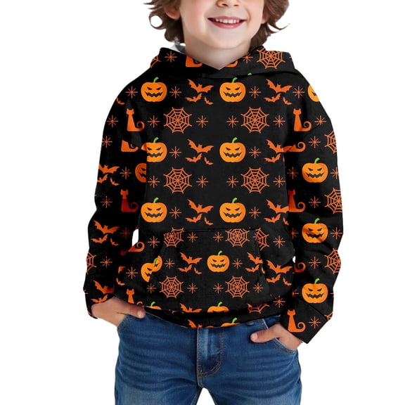 Kids' Pullover Hoodie Long Sleeved Pullover Hoodie Halloween Themed Fall Winter Clothes ,Size 11-12T , Black