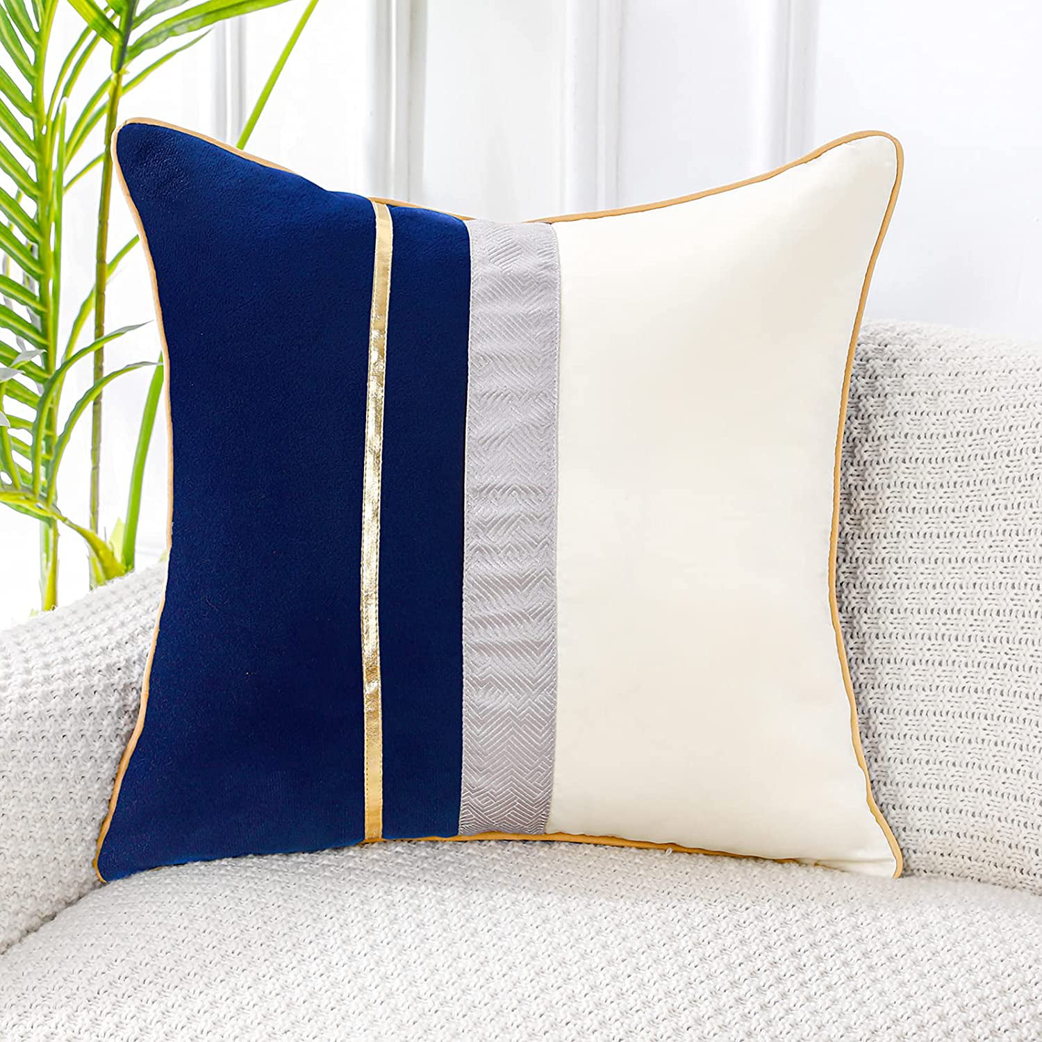 New West Elm Cream Accent Pillow Cover with Silver Stripes 20x20 