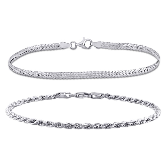 Everly Women's Sterling Silver Herringbone and Rope Bracelet 2-Pc Set - 7.5 in