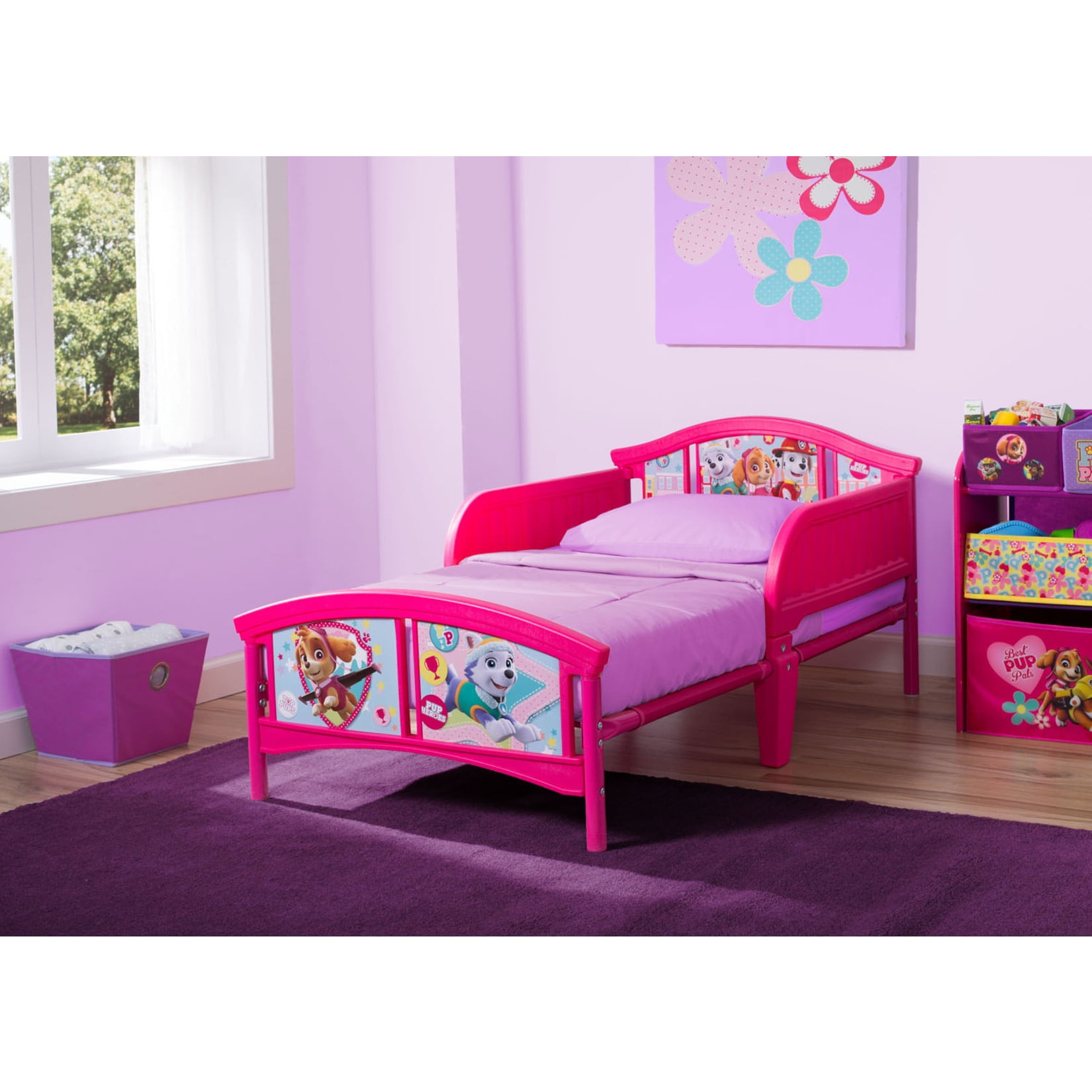 Wood Pink 142x77x68 cm Hello Home Paw Patrol Skye Kids Toddler Bed with underbed Storage 