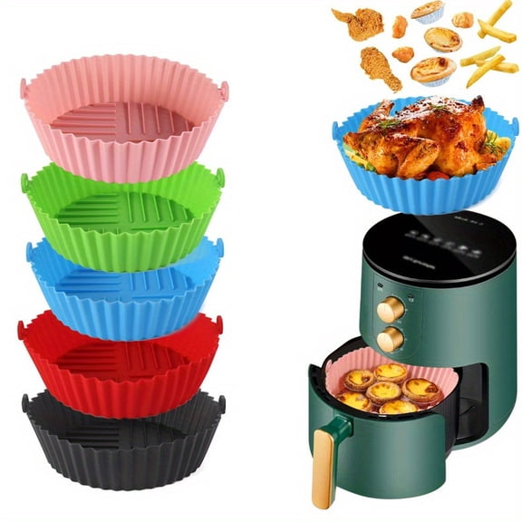 QUTETN 3-Pack Reusable Silicone Air Fryer Liners – Non-Stick, Heat-Resistant Baking Trays for Healthy Cooking – Fits Most 5–7 Qt Air Fryers (Random Color)