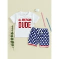 thumbnail image 2 of Baby Toddler Boy 4th of July Outfits, 6 12 18 24 Months 2T 3T Short Sleeve Letter Embroidery T shirt Tops + Elastic Waist Star Print Shorts Toddler Independence Day Clothes Set, 2 of 9
