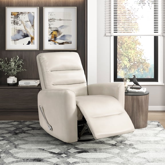 OakvillePark Crestshire Faux Leather Swivel Glider Reclining Chair, Beige