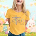 thumbnail image 2 of Alun Easter T Shirts for Women He Is Risen T-Shirt Crewneck Short Sleeve Easter Gift Bible Verse Tee Tops Ladies Casual Letter Print Festival Stylish Outfit Yellow XL, 2 of 5