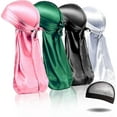 thumbnail image 1 of 4pcs Silky Durags, Silk Durag For Men Women Waves, Silk Durag Pack With 1 Wave Cap, Silky Satin Durag Extra Long Tails, 1 of 5