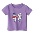 thumbnail image 4 of Little Kid Girl's 4th Of July Patriotic Short Sleeve T Shirt Cute Independence Day Flag Print Tee Comfortable Casual Summer Top For Toddler Kids Top Teen Girl Books Girls Winter 5-6 Years Purple, 4 of 4