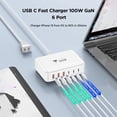thumbnail image 3 of Aioneus Multi USB C Charger Block GaN 100W 6 Ports Fast Charging Station Power Adapter Compatible with Laptop Macbook iPhone iPad, White, 3 of 9