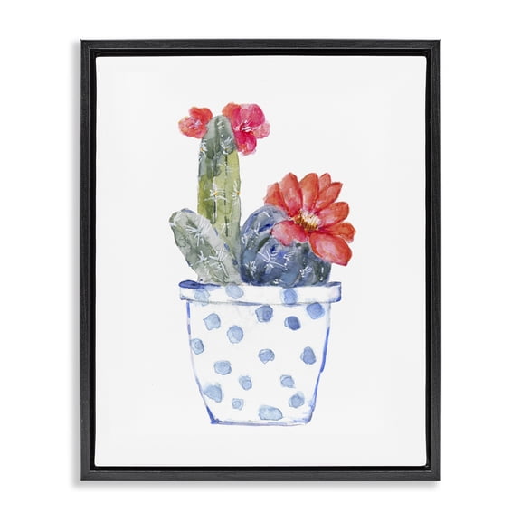 Stupell Industries Eclectic Patterned Cactus Planter Black Floating Frame Canvas Art, 25 x 31, by Sally Swatland