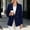 Navy, variant on Qiggri Women's Blazer Lapel Collar Double Breasted Outerwear Long Sleeve Pockets for Spring Fall Office Casual Business Travel L