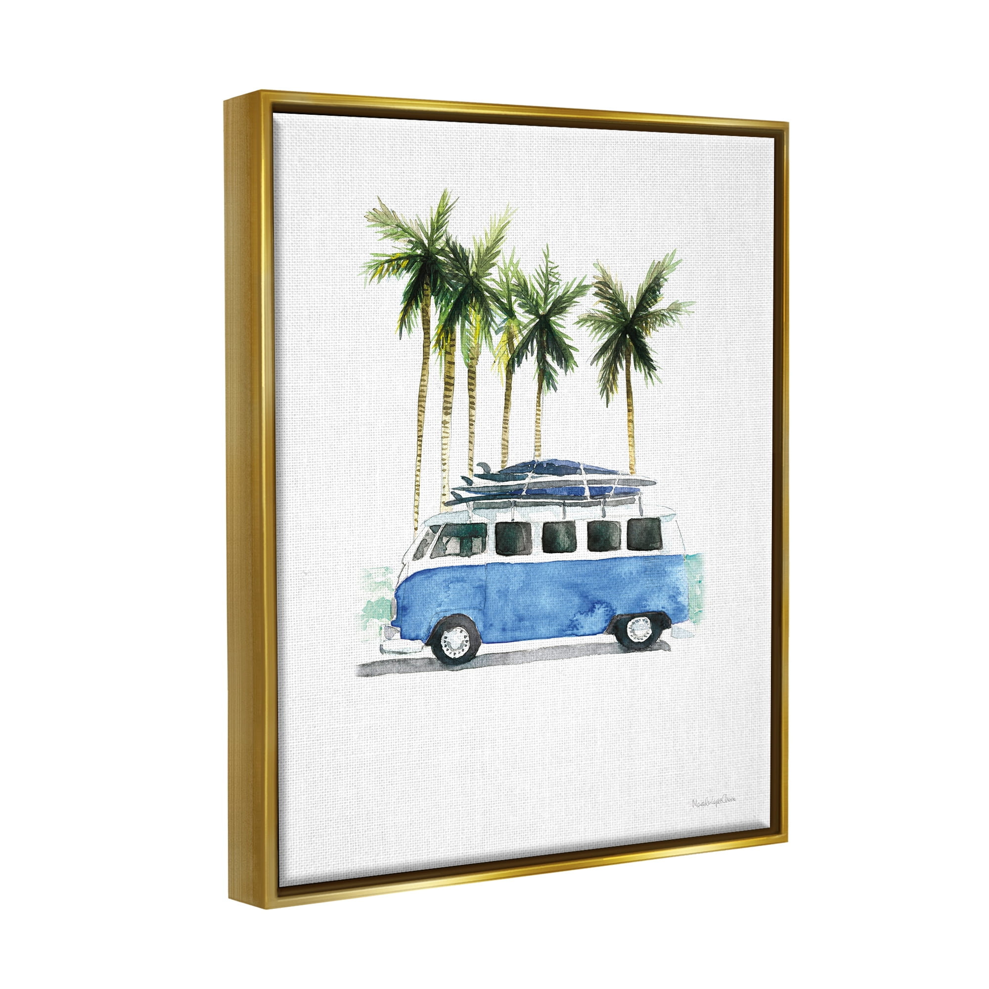 Stupell Industries Summer Minibus Vacation Transportation Painting Gold Floater Framed Art Print Wall Art, 25 x 31