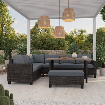 Ensemble à dîner modulaire extérieur en acier 4 pièces Brookbury Better Homes & Gardens avec coussins et housses, gris
