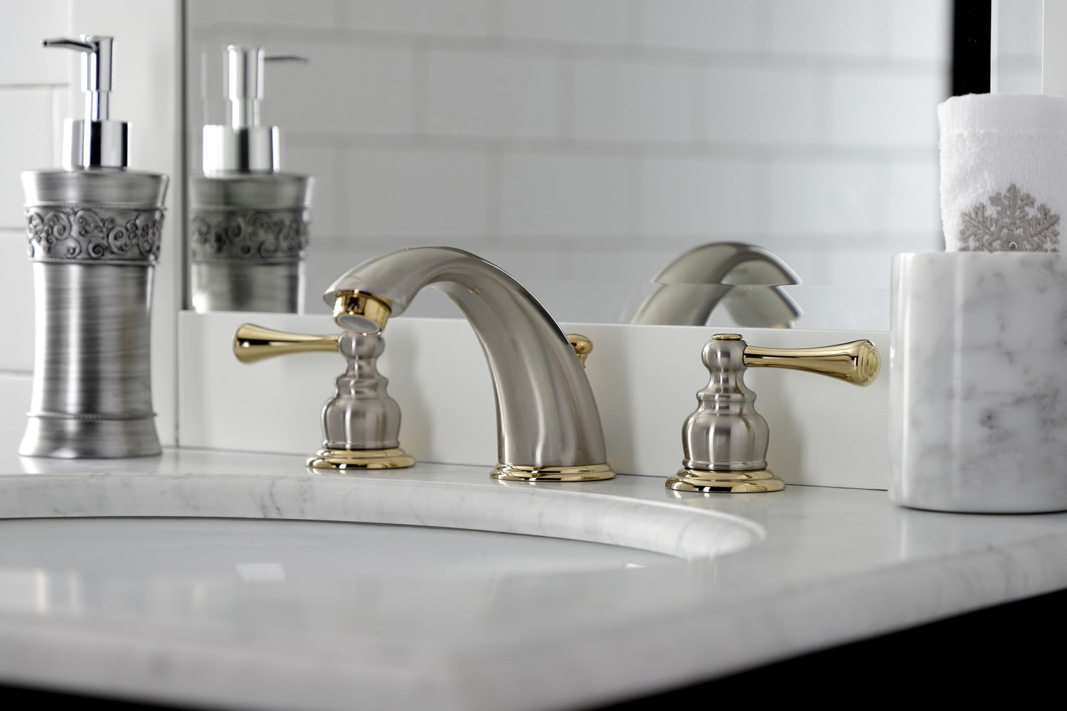 Kingston Brass KB3979BL 8 in. Widespread Bathroom Faucet, Brushed Nickel/Polished Brass