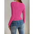 thumbnail image 4 of Women'S Tops 2025 Fall Fashion Long Sleeve Crewneck Blouse Slim Fit Textured Basic Knit T Shirt Y2k Clothes Rose Red M, 4 of 6