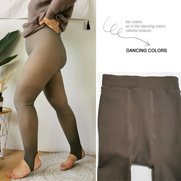 Women's Plus Size Leggings Warm Fleece Lined Pantyhose High Waist Slim  Stretchy Tights for Winter Match with Dress Coffee 320g Step On 