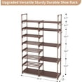 thumbnail image 3 of CozyNestFinds Shoe Rack Organizer, 8-Tier Metal Shoe Rack for Closet Entryway Garage, 26-32 Pairs Tall Shoe Boot Storage Shelf with 15 Hooks, Stackable Large Shoe Stand, Brown, 3 of 15