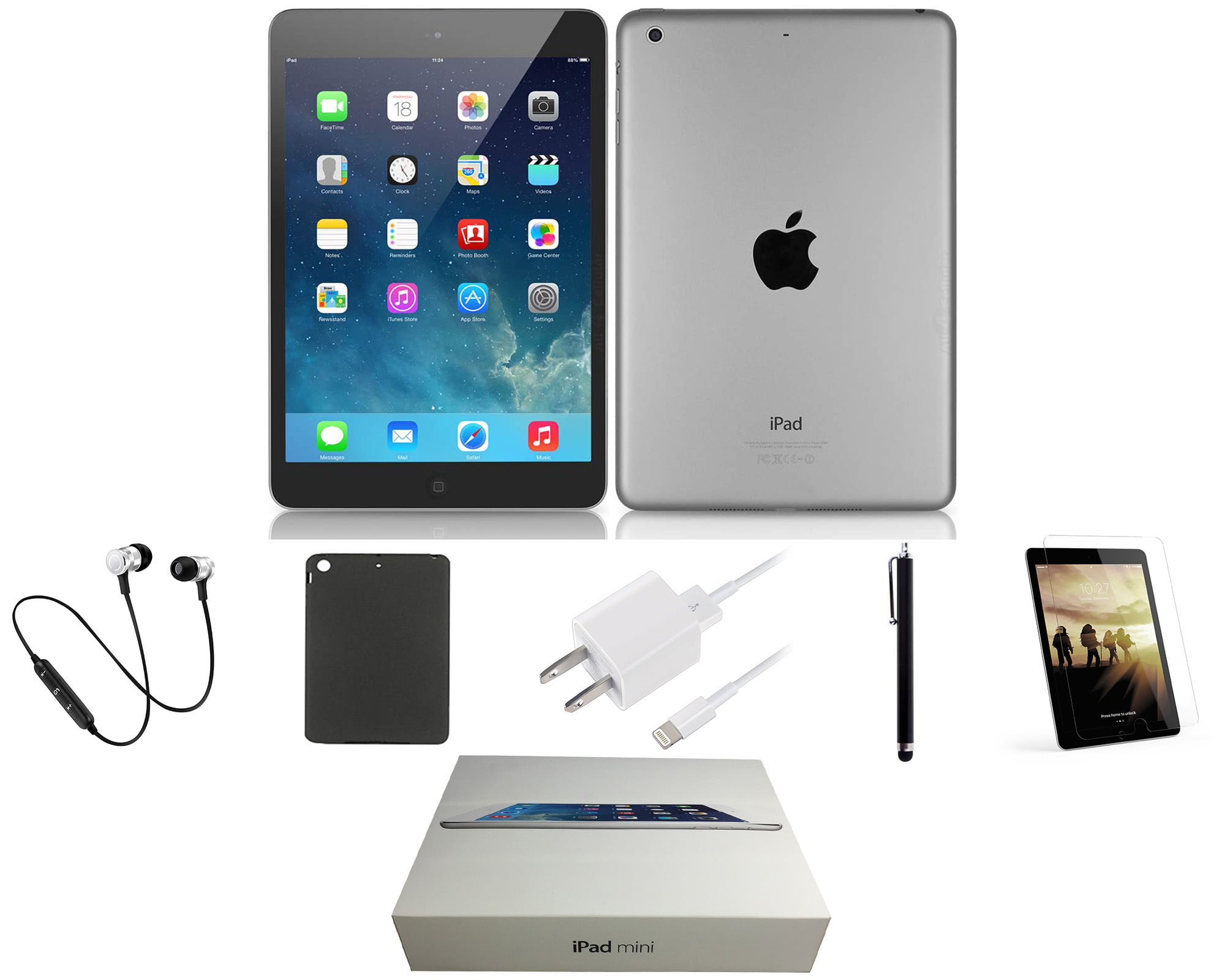 omgive marxistisk Livlig Apple iPad Mini 2 32GB Space Gray Wi-Fi Only Bundle: Pre-Installed Tempered  Glass, Case, Charger & Stylus Pen Open Box - Walmart.com