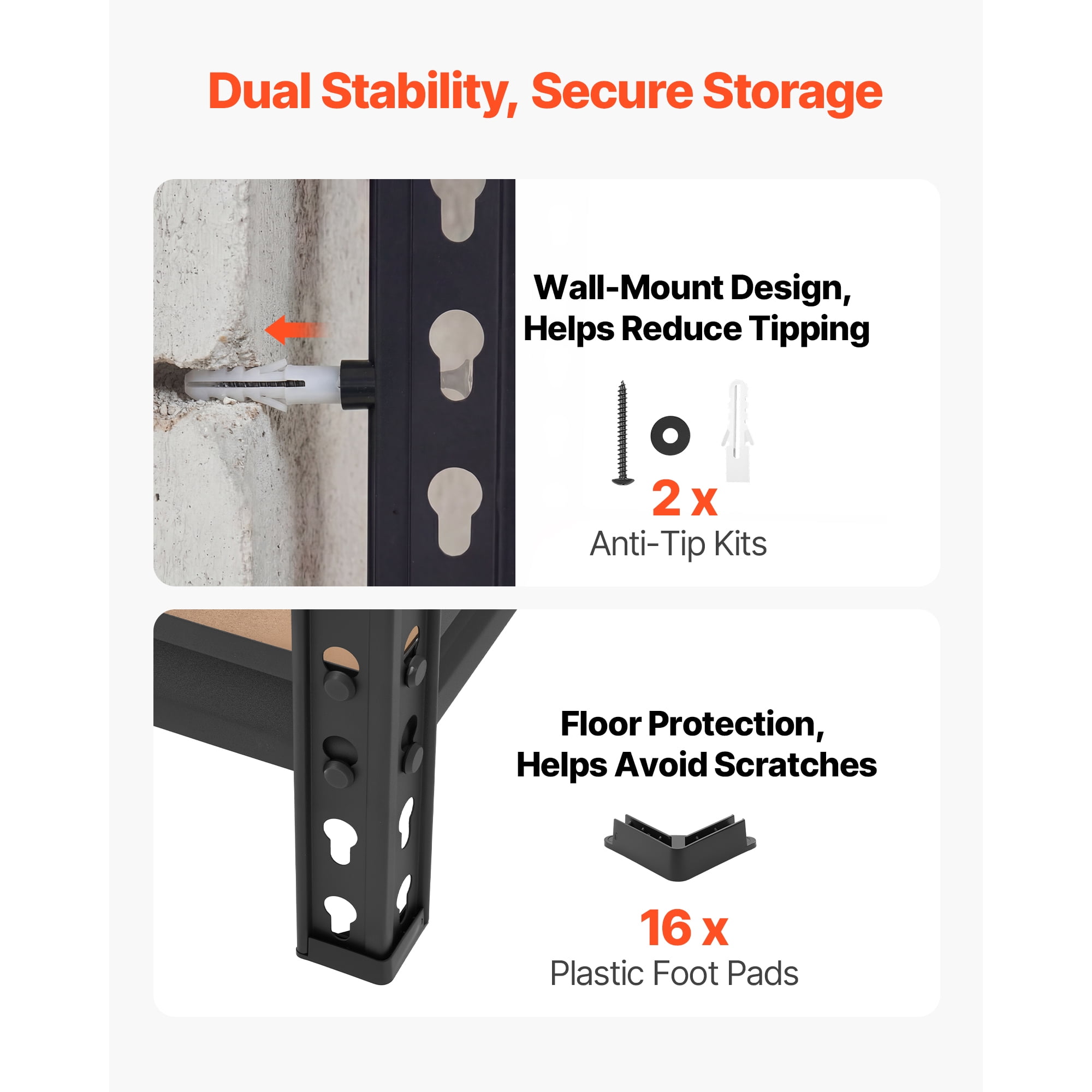 KFFKFF 5-Tier Adjustable Storage Shelves, 2000 lbs Capacity, Heavy Duty Metal Rack for Garage, Kitchen, Basement, or Bathroom, 29.88" W x 12.17" D x 59.84" H