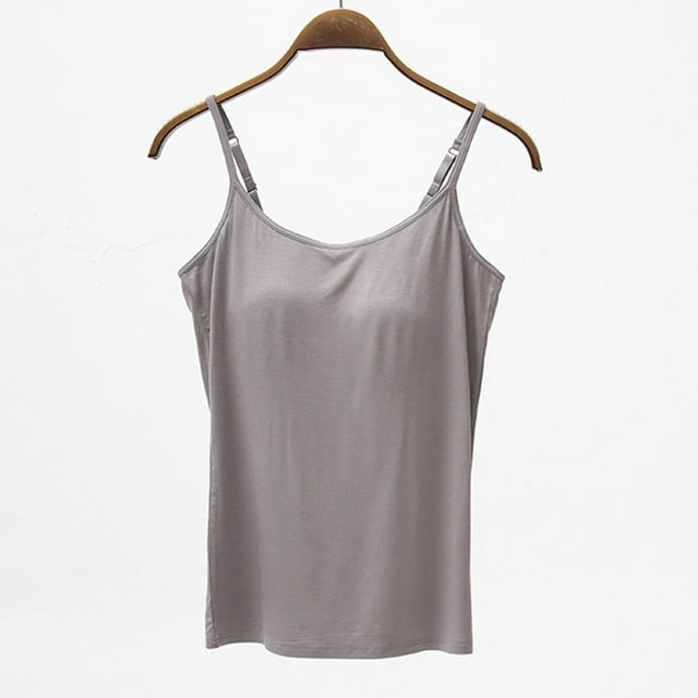 Meichang Débardeurs pour Femmes avec Soutien-Gorge Intégré Bretelles Spaghetti Réglables Camisole Basique Coupe Ample Décontractée