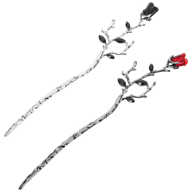 MasteelfCA 2 Pcs Bâtons de Cheveux Fleur Rose Épingle à Cheveux Rétro Porte-Chignon