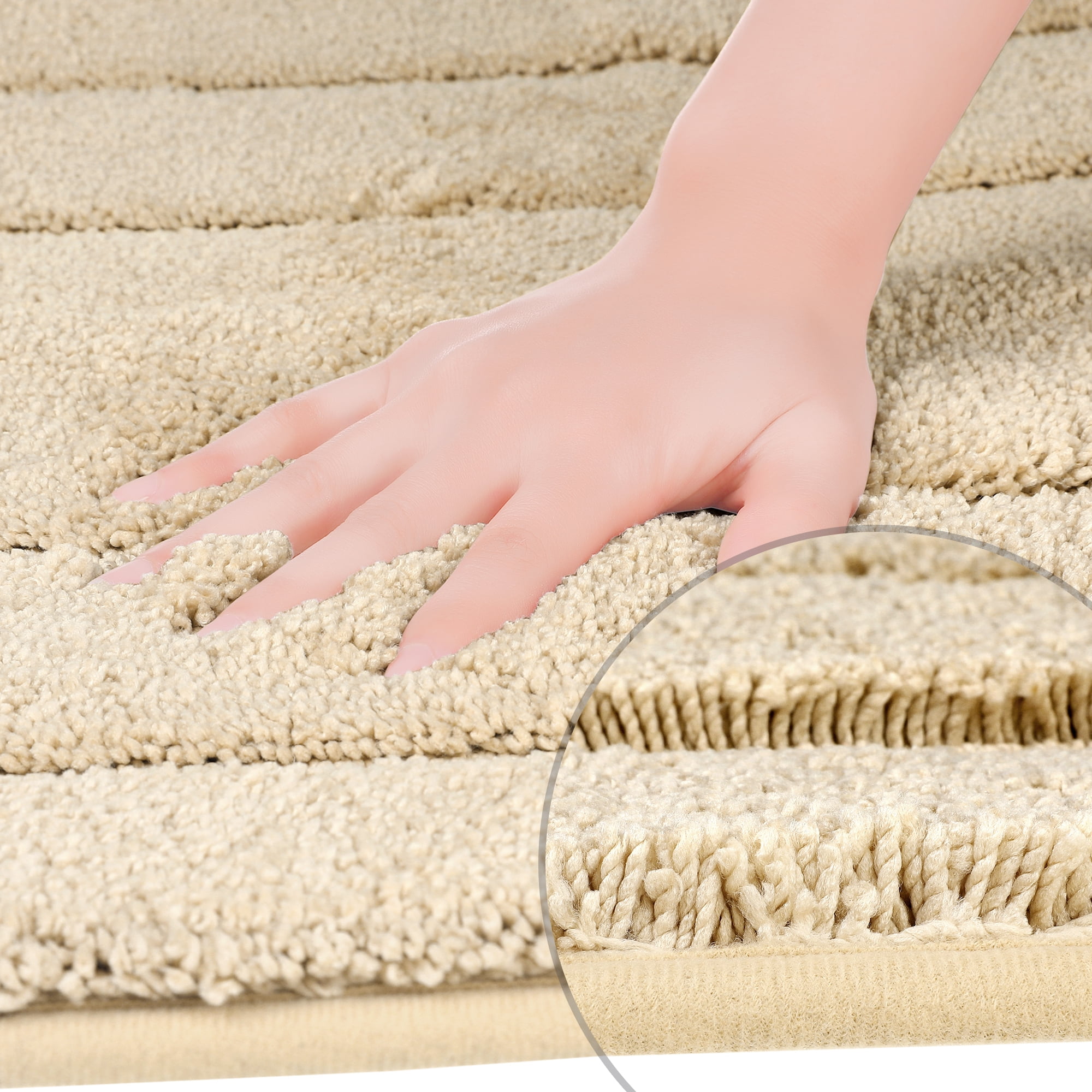 Unique Bargains Geometry Bathroom Rug Mat Soft Absorbent Non-Slip Comfortable Bath Rugs Khaki 16" x 24"