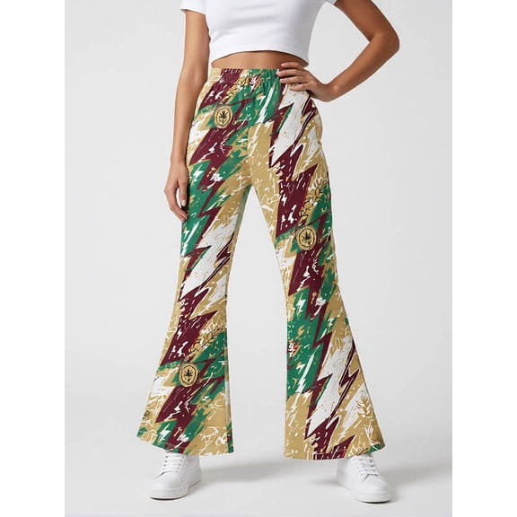 Girls Flared Pants, Wide Leg Bell Bottom Digital Print Trousers, Casual Fashion Pants for Girls, Ages 4-13, Spring Summer Autumn Wear