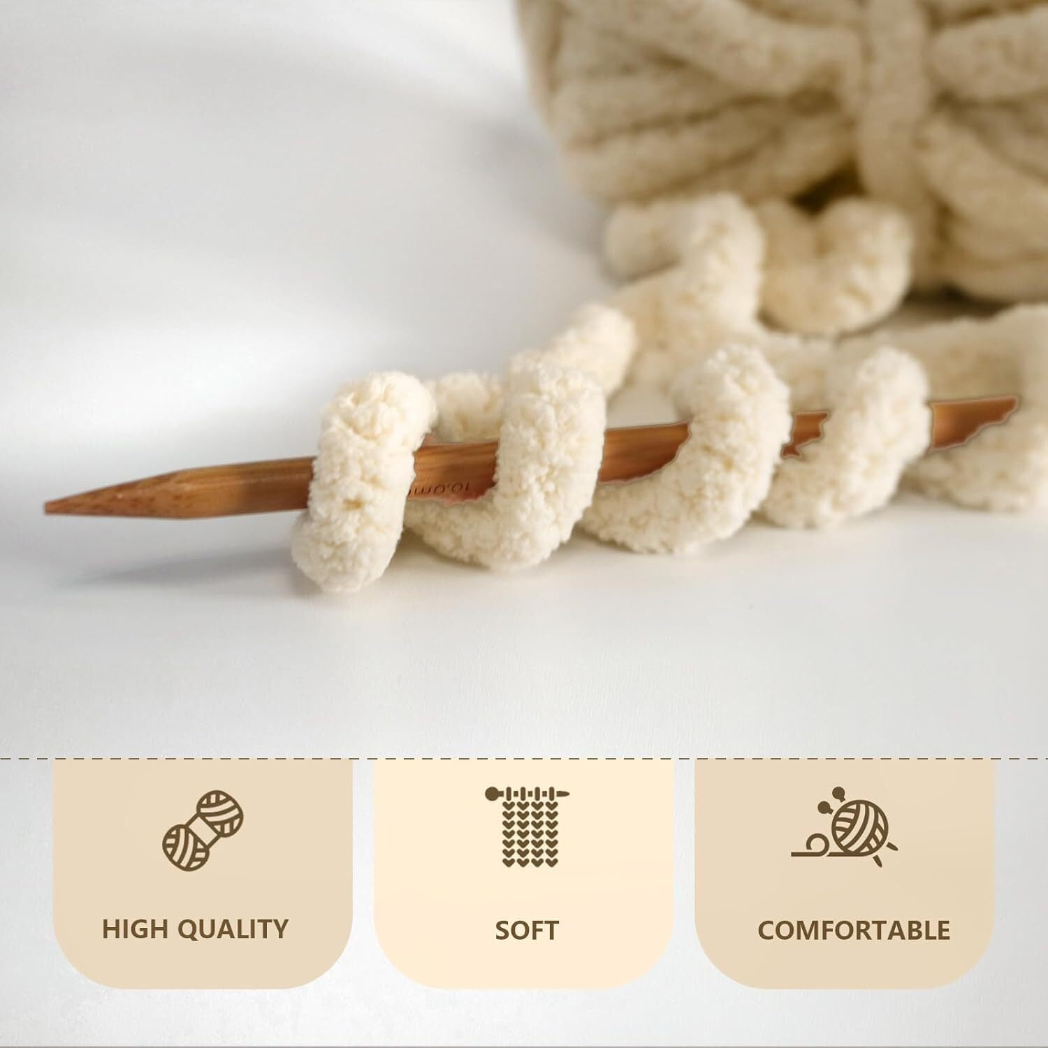 GoXteam 4 Pack Chunky Chenille Yarn for Hand Knitting, Fluffy Soft Big Yarn for Chunky Blanket, Large Thick Arm Knitting Yarn, 27 Yards 25m 8oz 226g Each Skein, Beige