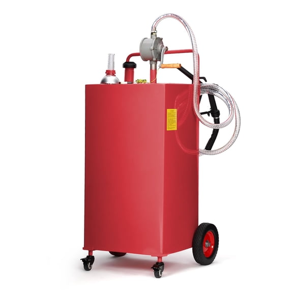 30 Gallon Fuel Caddy on Wheels with Manual Rotary Pump, Portable Gas Caddy Fuel Transfer Tank with 10Ft Hose, Stainless Steel Gasoline & Diesel Fuel Container for Cars, Boats, ATVs, Lawn Mowers