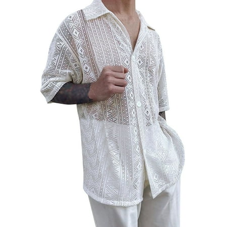 Mens T-shirts Male Trend Summer Hollow Lapel Shirt Short Sleeve Sexy See Through Shirt Mens Raglan Top Athletic Neck Men Scrub T Men Long Long Sleeved Top Compression Swim Sleeve Shirts plus White 2XL Mens T-shirts Male Trend Summer Hollow Lapel Shirt Short Sleeve Sexy See Through Shirt Mens Raglan Top Athletic Neck Men Scrub T Men Long Long Sleeved Top Compression Swim Sleeve Shirts plus White 2XL