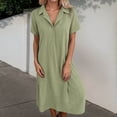 thumbnail image 2 of OSOLU Women Comfortable New Casual Solid Color Button Mid-Length Short Sleeve Loose Shirt Casual Dress Stylish Sundress Dresses For Women 2025 Elegant Classy, 2 of 4