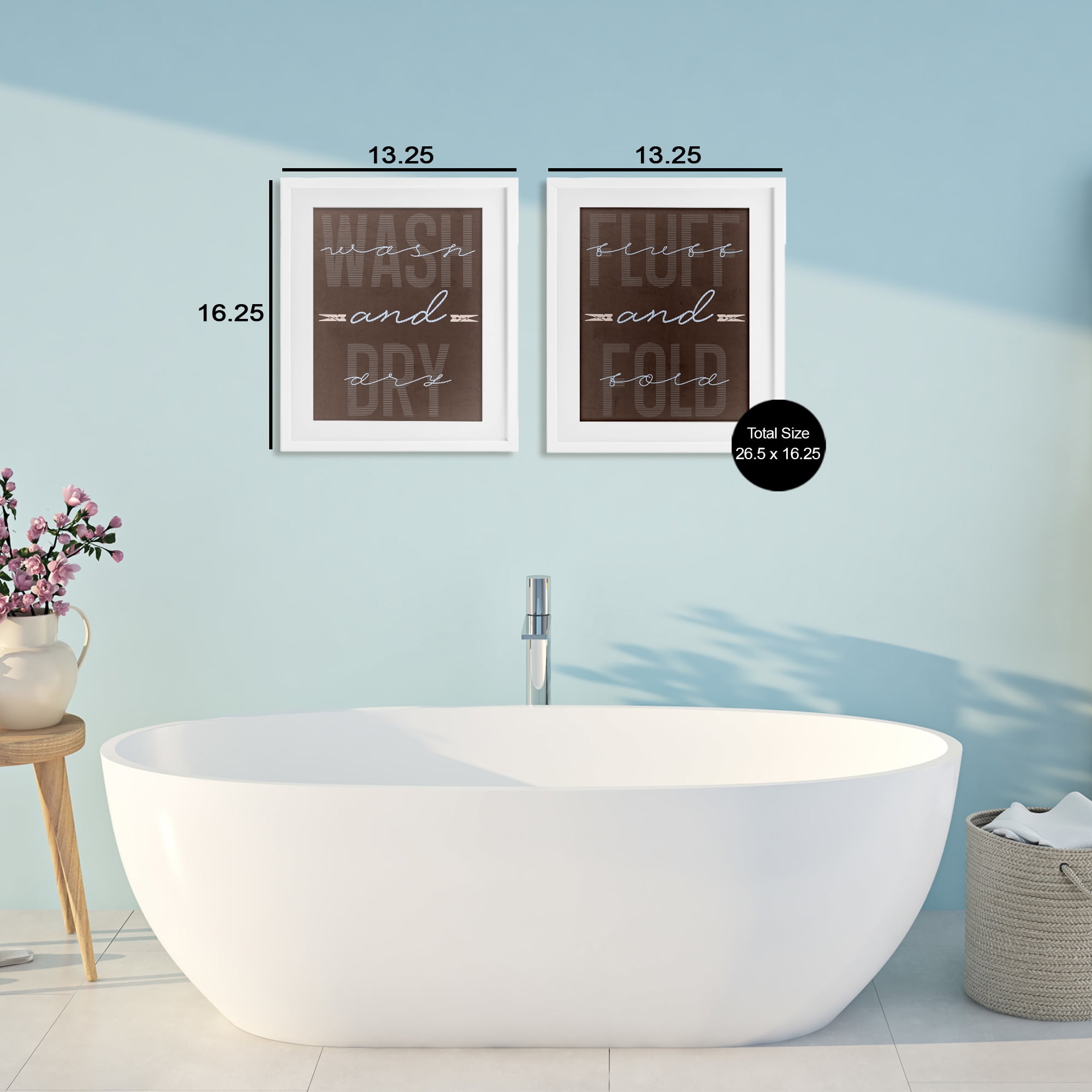 Laundry Words in Brown 2 Piece White Framed Print Under Glass Set, design by Marcus Prime