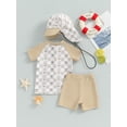 thumbnail image 5 of Elippeo Baby Boys Rash Guard Set, Short Sleeve Shark Tree Print Top with Shorts Hat Swimsuit Summer Swimwear, 5 of 9