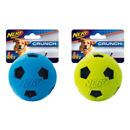 UPC: 0846998016735 | Nerf Dog ASSORTMENT: 3in Soccer Crunch Ball 2-PACK Dog Toy – 12 selling units of 1 Blue and 1 Green