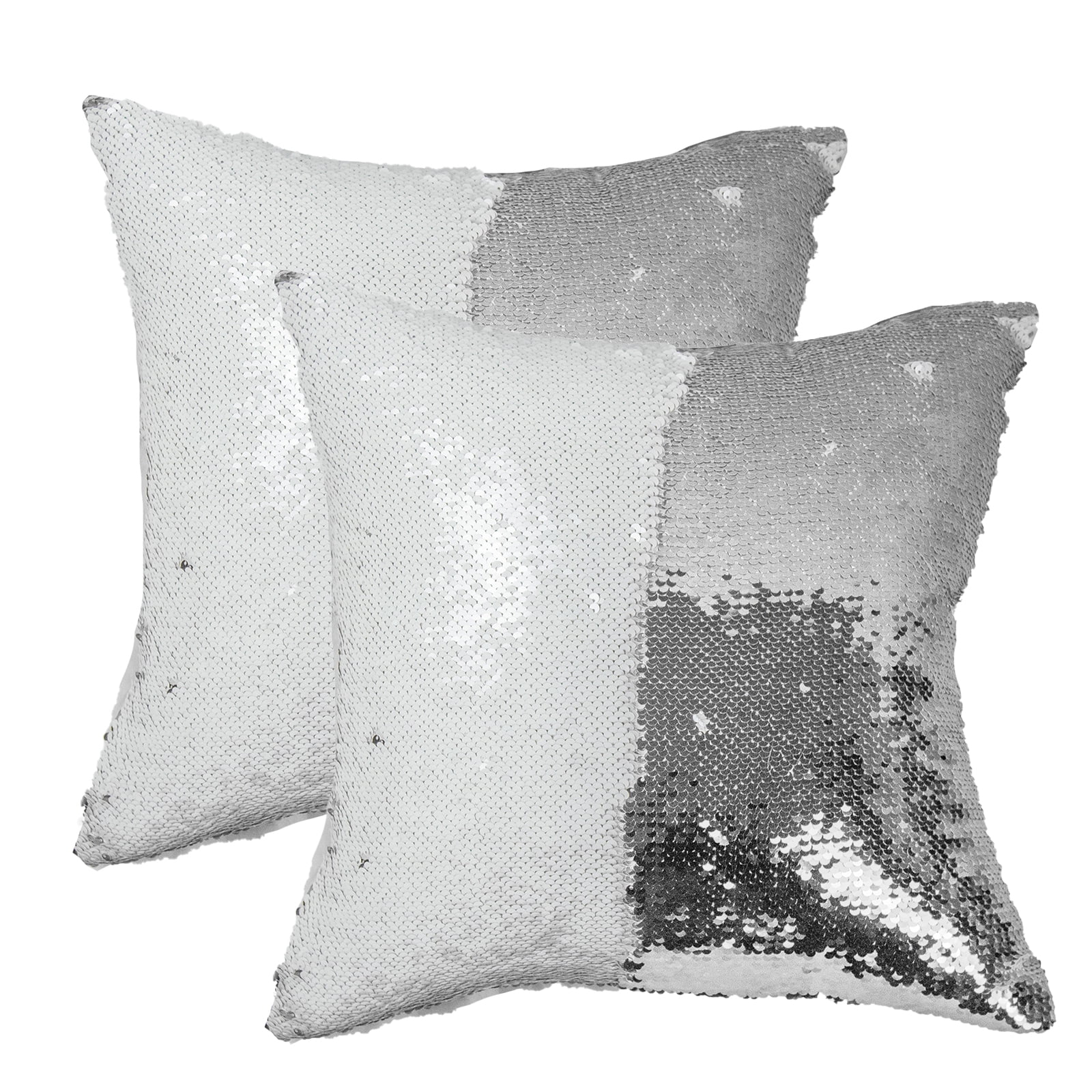 2pcs 16" Magic Mermaid Pillow Case Reversible Sequin Glitter Cushion White+Gold 