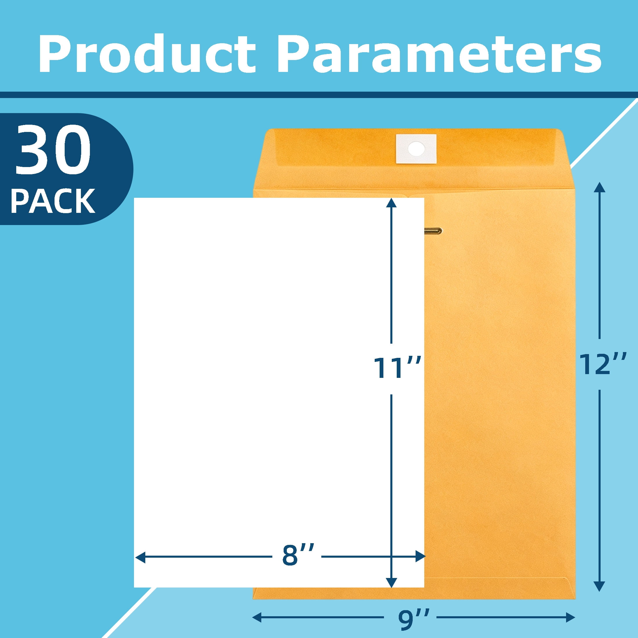 9 x 12 Inch Kraft Clasp Envelopes, 30 Pack Brown Envelopes with Metal Clasp & Gummed Seal, Reusable Document Mailing Envelopes for Office, Home, School Filing & Storage
