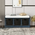 thumbnail image 6 of Storage Bench with 3 Removable Classic Rattan Baskets 41.3” Shoe Bench with Removable Padded Seat Rustic Cushion Ottoman Bench for Living Room Entryway Hallway Bedroom (Antique Navy), 6 of 7