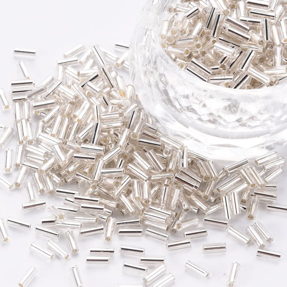 1Pound Plated Glass Bugle Beads Metallic Colours Floral White 4~5x2mm Hole: 1mm about 14000pcs/Pound