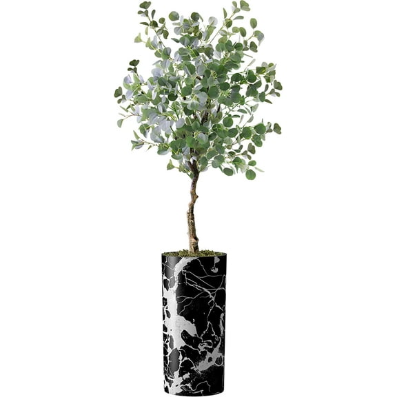 Artificial Tree in Modern Marble Effect Planter, Fake Eucalyptus Silk Tree for Indoor and Outdoor Home Decoration - 66" Overall Tall (Plant Pot Plus Tree)