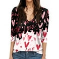 thumbnail image 5 of Resicozy Valentines Shirts for Women 3/4 Sleeve Shirt Funny Love Heart Printed Tee Tunic Tops Casual Fashion V Neck T-Shirts Blouses Vermilion XL, 5 of 6