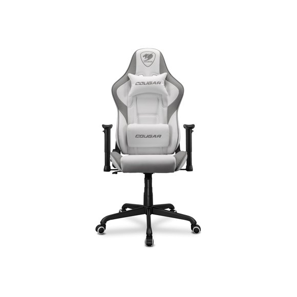Cougar Armor Elite Gaming Chair - Premium PVC Leather with Reclining Backrest up to 160º 2D Adjustable Armrest and Adjustable Tilt Mechanism, Head & Lumbar Pillow, White