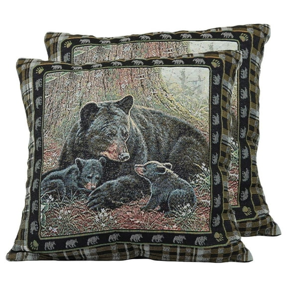Bear Tapestry Throw Pillows, Pair with Removable Covers, 18 by 18 Inch Square
