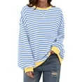 thumbnail image 2 of Outfmvch Sweaters for Women Womens Sweatshirt Women Oversized Striped Color Block Long Sleeve Crew Neck Sweatshirt Casual Loose Pullover Shirt Top Hoodies for Women Z Light Blue1 M Sale, 2 of 9