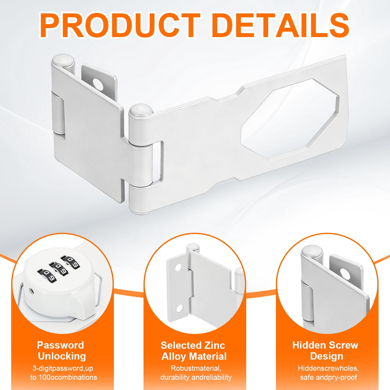 Uxcell Keyless Cabinet Lock with Combination Code - 90 Degree 5 Inch Password Hasp Latch Lock Mechanical Password Rotary Hasp, for Office Filing Cabinets Drawer Closet, Bright White