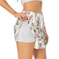 thumbnail image 2 of Bixox Women's Tulips Flowers pattern 2 in 1 Running Shorts - Lightweight Athletic Workout Gym Yoga Shorts Liner with Pockets - Small, 2 of 7