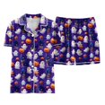 thumbnail image 6 of UngA Halloween Sleepwear Women Halloween Pajama Set, Ghost Pumpkin Print Top with Shorts Dark Purple,XL, 6 of 7