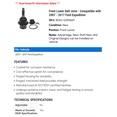 thumbnail image 2 of Front Lower Ball Joint - Compatible with 2007 - 2017 Ford Expedition 2008 2009 2010 2011 2012 2013 2014 2015 2016, 2 of 2