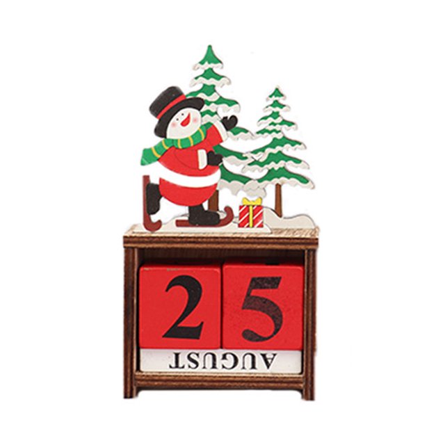 Christmas Wooden Calendar Decor Desktop Reusable Perpetual Calendar Creative Snowman Design Calendar Block Photography Props for Office Home Table Ornament