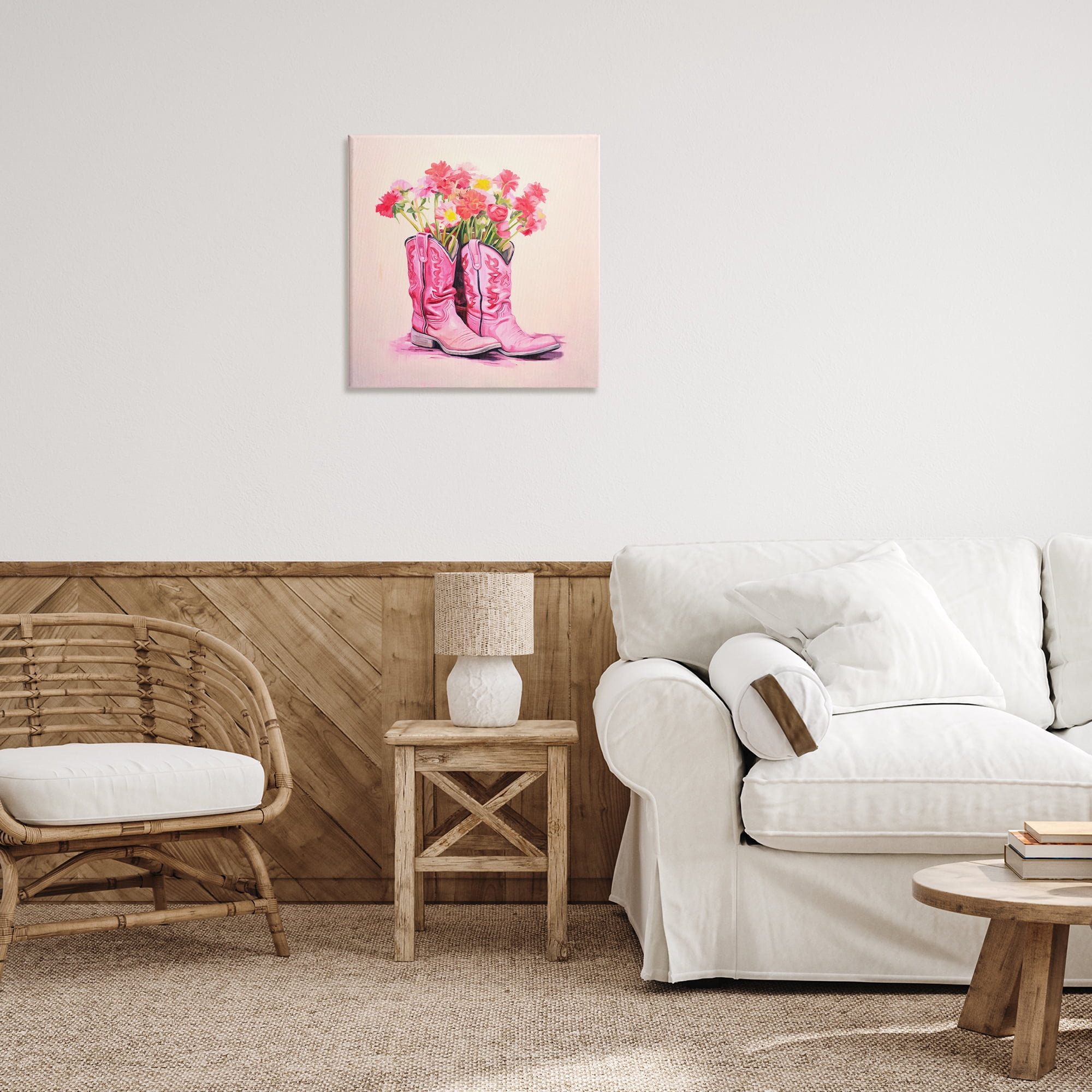 Stupell Industries Pink Blossom Boots Botanical & Floral Painting Gallery Wrapped Canvas Art Print Wall Art, 24 x 24