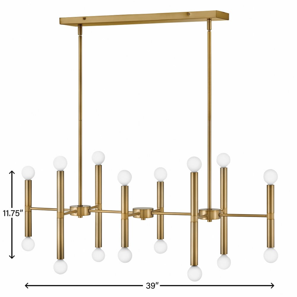 83196LCB Lark Millie - 16 Light Linear Chandelier In Modern and Mid-Century Modern Style-11.75 Inches Tall and 39 Inches Wide-Lacquered Brass Finish